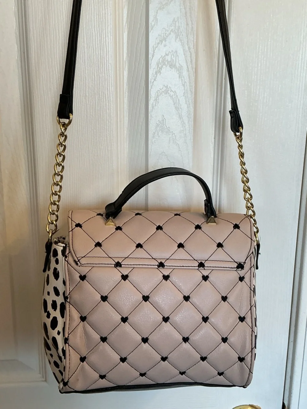 Luv Betsey by Betsey Johnson Pink Quilted Crossbody Bag Animal Print Side Hearts - Picture 6 of 16